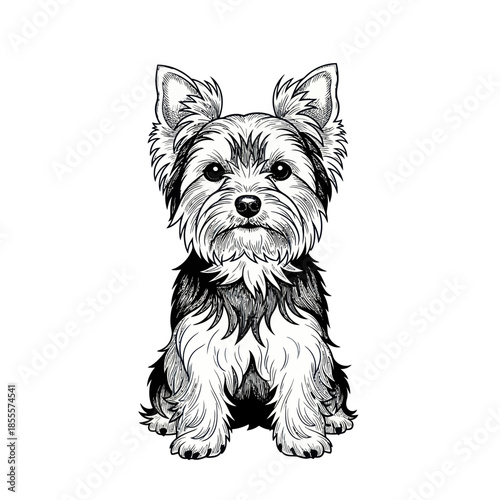 Detailed Sketch of a Yorkshire Terrier Puppy Sitting Upright.