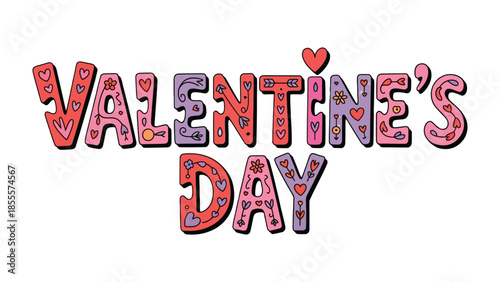 Valentine's Day Greeting: Festive typography showcases the spirit of love and affection. Each letter is decorated with charming heart motifs, creating a visual expression of romantic sentiments. 