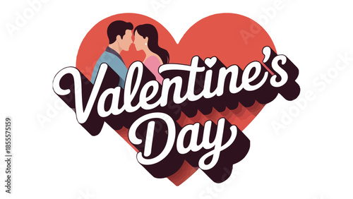 A Valentine's Day Romance: A beautifully crafted illustration of a couple embraced inside a large heart, symbolizing love, passion, and the spirit of Valentine's Day.