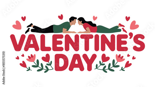 Valentine's Day Couple in Love: A tender Valentine's Day illustration, featuring a couple in an intimate embrace.