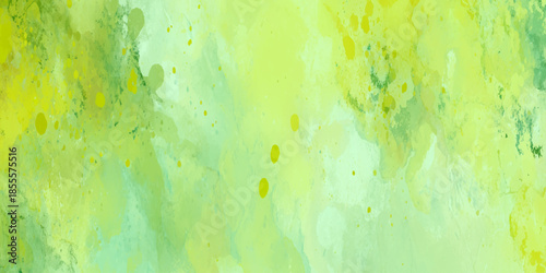An abstract watercolor wash in shades of vibrant yellow soft green and muted teal creates a flowing background