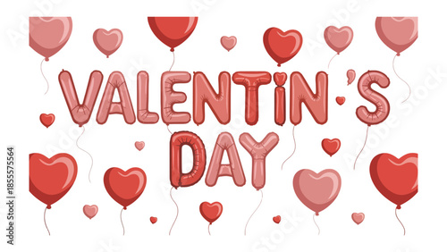 Valentine's Day Balloons: Playful Valentine's Day decorations featuring floating heart-shaped balloons that spread love, care and affection. Balloons spelling out Valentine's Day words and messages.