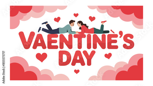 Valentine's Day Couple's Serenade: A tender couple enjoys a heartwarming moment, their eyes locked, amid a backdrop of hearts, celebrating the spirit of Valentine's Day.