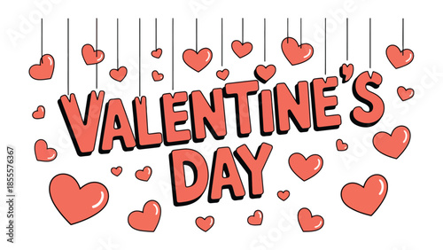 Valentine's Day Hearts: A whimsical design showcases VALENTINE'S DAY elegantly, surrounded by charming red hearts, perfect for expressing love and affection.