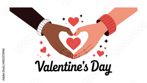 Valentine's Day Heart Gesture: A symbolic heart shape formed by two hands, representing love and unity on Valentine's Day. It is a symbol of togetherness and affection, celebrating the spirit of love.