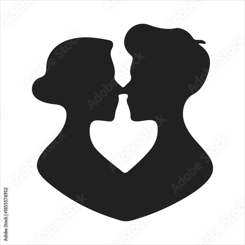 Silhouette of a romantic couple in an intimate embrace