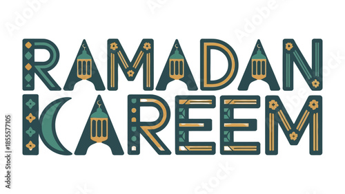 Ramadan Kareem: Decorative Islamic calligraphy design, featuring elegant lettering and symbolic elements, creates a visually appealing and spiritual aesthetic. 