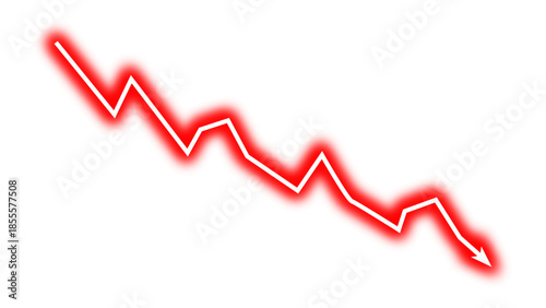 Falling down red neon glowing line arrow graph business loss concept, stock market investment downward direction, financial loss, stock market crash, company bankrupt. Vector illustration.
