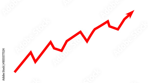 Red line arrow graph chart moving up concept of stock market business growth, financial profit, economic growth. Red arrow indicates business risk, increasing debt and inflation. Vector illustration.