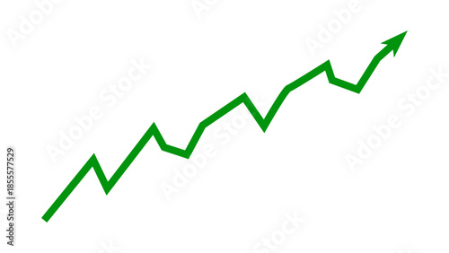 Green upward line arrow graph chart moving up concept of stock market business growth, financial profit, business trend, company growth. Business grow up sign. Vector illustration.