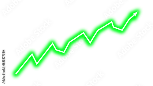 Neon green fluctuated line arrow graph chart business grow up trend concept, economic growth, stock market growth, financial profit, company growth sign with neon effect. Vector illustration.
