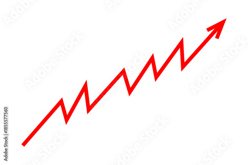 Red line arrow graph chart moving up concept of stock market business growth, financial profit, economic growth. Red arrow indicates business risk, increasing debt and inflation. Vector illustration.