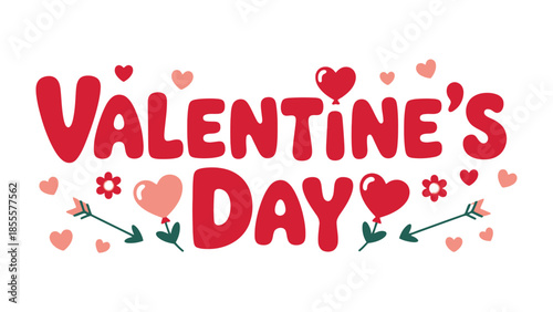 Valentine's Day Greeting: Festive typography with hearts and arrows conveying the spirit of love and affection. A visual treat for the celebration of affection.