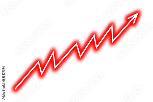 Red neon arrow graph line chart moving up concept of stock market business growth, financial profit, rising economy, company growth also indicates business risk, increasing debt. Vector illustration.