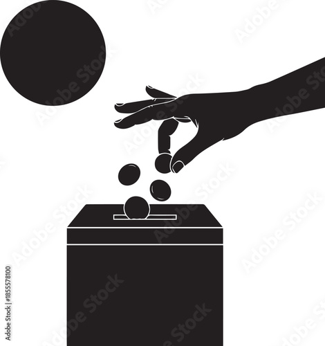 Silhouette of a hand dropping coins into a donation box