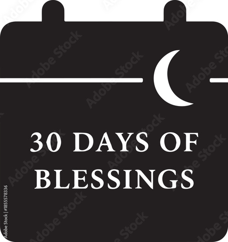 Thirty days of blessings calendar icon with crescent moon symbol