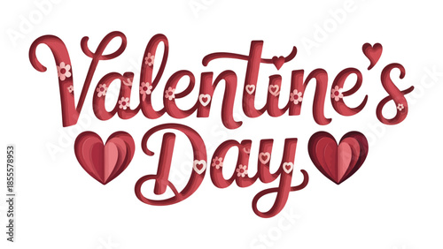 Valentine's Day Greeting: The image beautifully conveys the sentiment of love and affection. The lettering of Valentine's Day, adorned with charming hearts, and delicate flower.