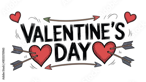 Love's Arrow: Valentine's Day banner, featuring arrows piercing through red hearts, symbolizes affection and romance. It captures the essence of love's eternal message.