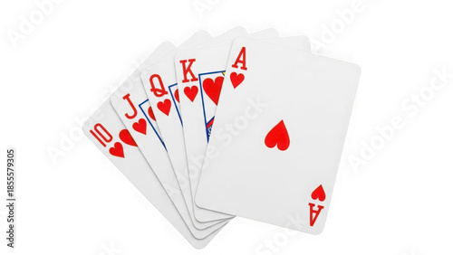 Hand of playing cards with hearts isolated on transparent background