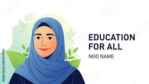Muslim woman in hijab illustration for education for all concept representing diversity and empowerment suitable for NGO campaigns