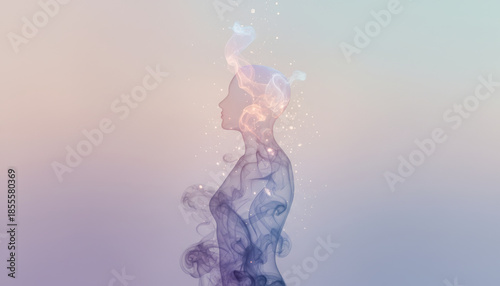 Ethereal Smoke Silhouette of a Woman in Soft Pastel Light