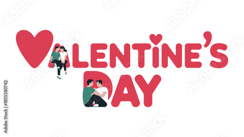 Valentine's Day: A vibrant illustration showcasing the spirit of love and connection, featuring red hearts and couples celebrating togetherness and affection. 