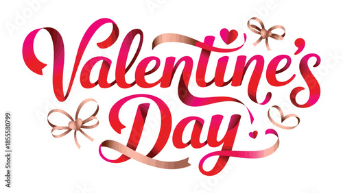 Valentine's Day Calligraphy: A beautifully designed calligraphy featuring the words Valentine's Day is presented, adorned with ribbons, and hearts, it embodies the spirit of love and celebration.