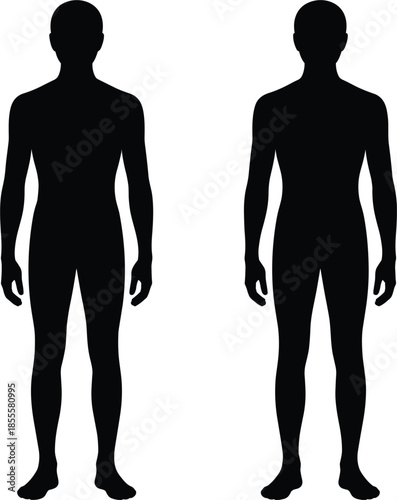 Black Silhouettes of Two Standing Human Figures on White Background male