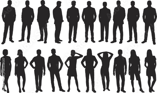 Collection Of Male And Female Silhouettes In Business And Casual Attire people women