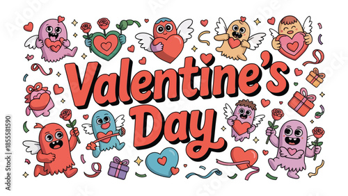 Valentine's Day Illustration: a vibrant illustration overflowing with love, featuring charming characters and classic symbols. 
