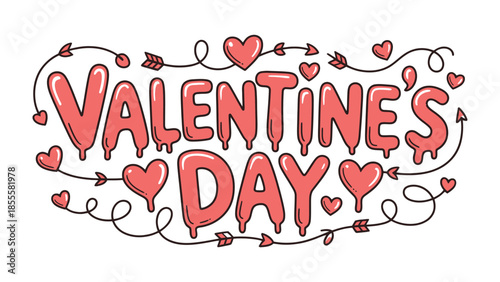 Valentine's Day Greeting: Festive typography spells out Valentine's Day, adorned with heart accents and arrows, creating a sweet and romantic message for this special occasion.