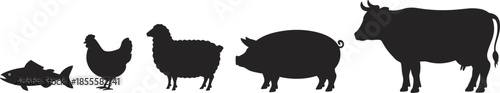 Silhouettes Of Farm Animals And Fish In Ascending Size Order chicken