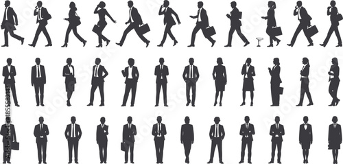 Silhouettes of Business People in Various Poses and Actions on White Background woman