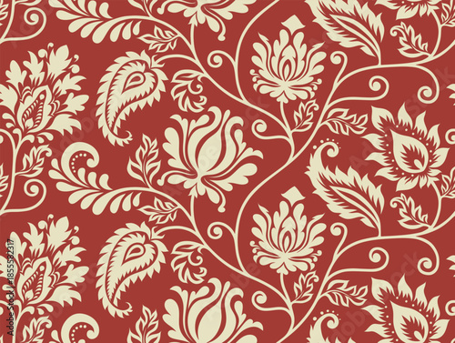 Abstract Ornament floral seamless pattern with paisley style.
