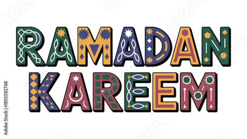 Ramadan Kareem: A vibrantly designed greeting with intricate patterns, symbolizing the spirit of Ramadan.