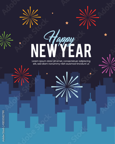 new year city scape greeting