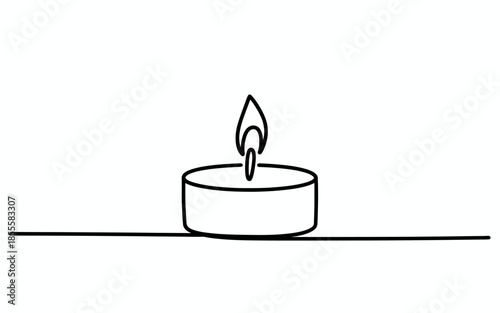 Minimalist continuous line drawing of a burning tealight candle