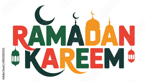Ramadan Kareem: Celebrate the holy month with a vibrant emblem of the Crescent moon and lantern. Expressing the spirituality of Islam. 