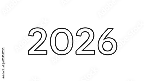 Black outlined typography of the year 2026 on a white background with a thin double-line effect.