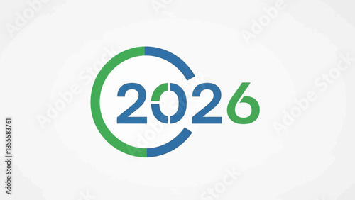 A futuristic logo with the year 2026 in blue and green colors on a white background with a circular design.