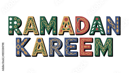 Ramadan Kareem: Colorful text art, perfect for Islamic festival of the holy month.
