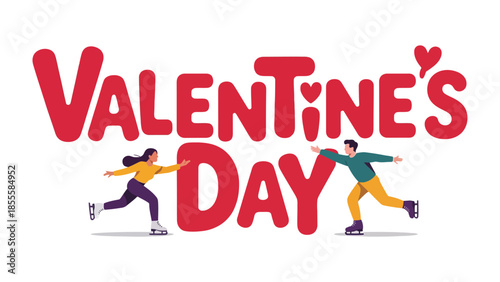 Valentine's Day Skating: A lively illustration captures the essence of love and motion, two individuals glide joyfully together. The vibrant artwork depicts the theme of Valentine's Day.