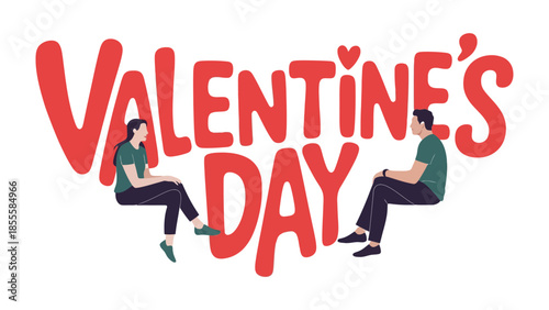 Valentine's Day Couple's: A beautifully designed illustration showcases a couple sharing a quiet moment, accompanied by the bold declaration of Valentine's Day.