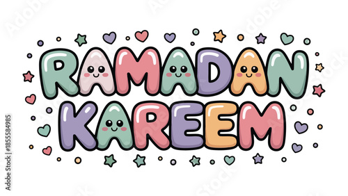 Ramadan Kareem: A festive and colorful illustration, celebrating the spirit of Ramadan with cheerful typography and delightful cartoon accents.