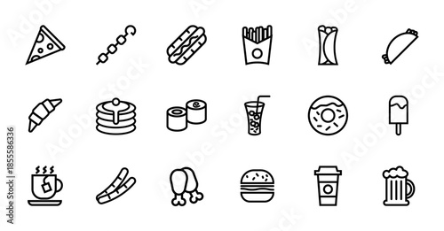 Fast Food Line Icons Set – 18 Outline Vector Symbols