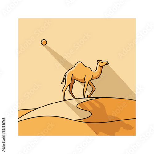 Camel walking in desert dunes Vector
