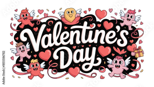 Valentine's Day Illustration: A vibrant and heartwarming illustration captures the essence of love and celebration with charming characters and iconic symbols.