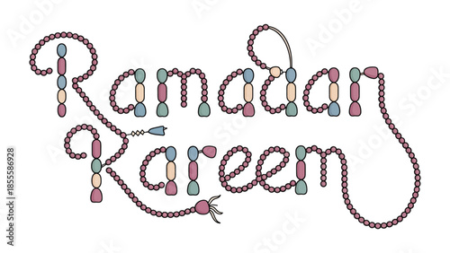 Ramadan Kareem Illustration: Artistic illustration featuring Ramadan Kareem with a string of beads, evoking a feeling of peace and prayer.