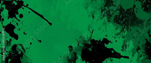 green and black abstract grunge splatter texture with dramatic ink splash drips and distressed edgy overlay background