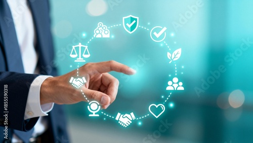 Businessman interacting with digital icons